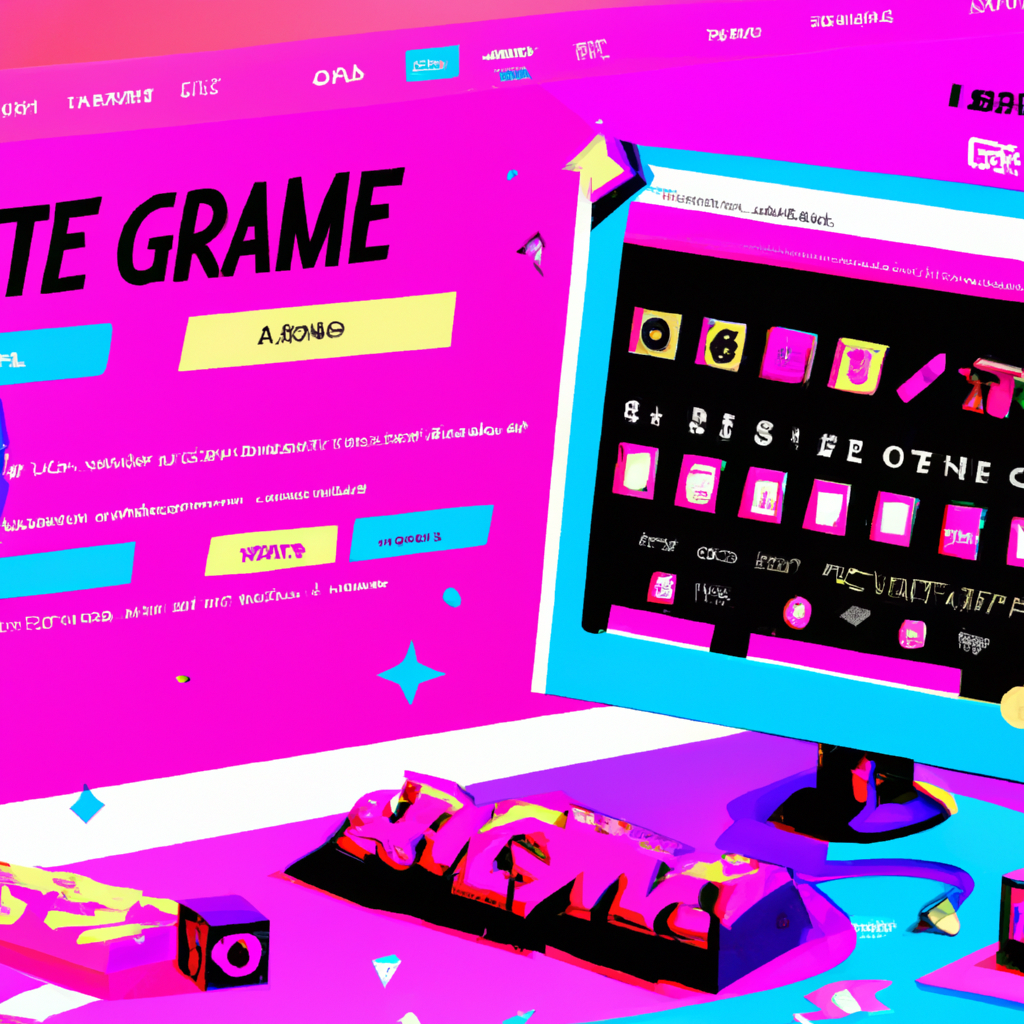 A stylized arcade interface with colorful HUD and avatars